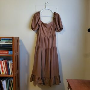 Brown Petal & Pup Off-Shoulder Smocked Midi Dress